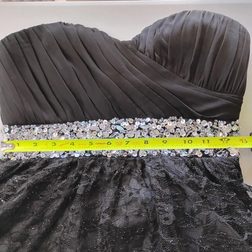 My Michelle Black Strapless Lace Cocktail Dress with Silver Waist Accents Size 5